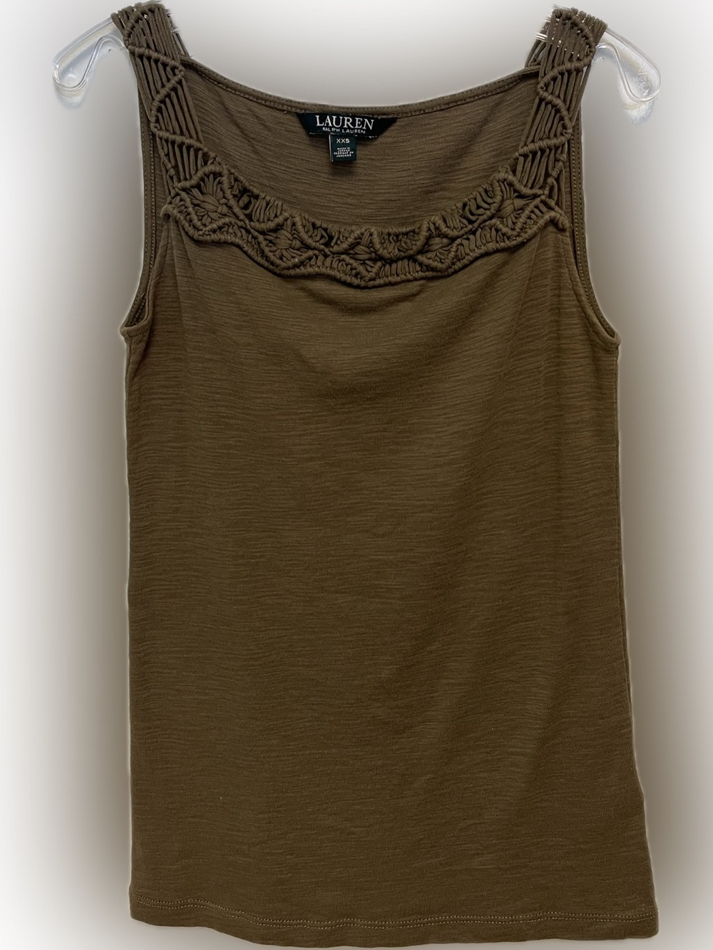 LAUREN Ralph Lauren Olive Tank with Macramé Neckline